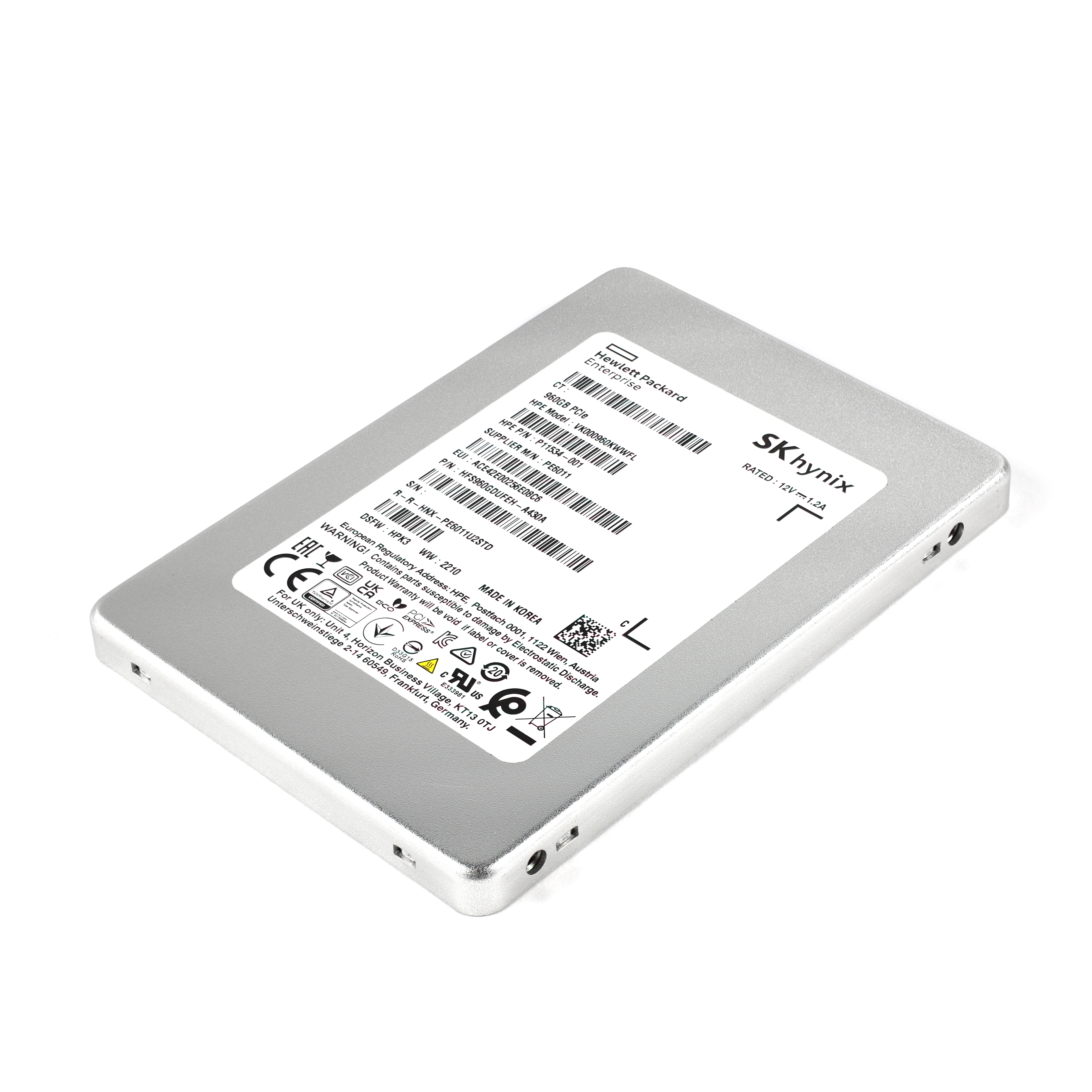 New HP P11534-001 SK Hynix PE6011 960GB NVMe U.2 3D NAND TLC Read-Intensive SSD - Afbeelding 1 van 3